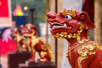 Stylised statues of dogs commemorate the start of the Year of the Dog Chinese New Year in Hanoi, Vietnam