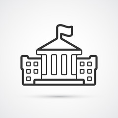 Bank building flat line black icon. Vector eps10
