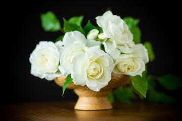 bouquet of beautiful white roses in a vase