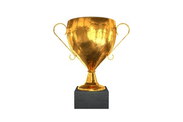 3d illustration: Golden trophy winner cup isolated on white background. Symbol of success in sports, school, education and career.