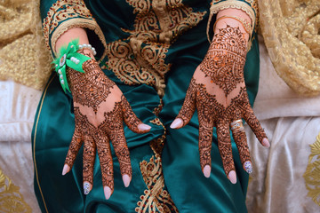 Close-Up Of Hands With Henna Tattoo Against  Background