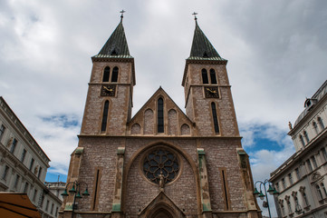 Bosnia and Herzegovina: view of the Sacred Heart Cathedral, the 1887 Catholic church commonly referred as the Sarajevo Cathedral (Sarajevska katedrala) in the city's Old Town district