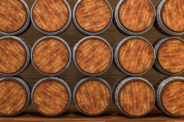 Wooden winery barrel with warm color background, 3d rendering