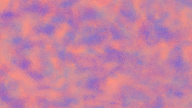 Horizontal grainy texture background. Violet and pink fluffy clouds. Colorful abstract sky