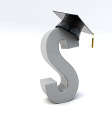3D illustration of letter S wearing a graduation hat