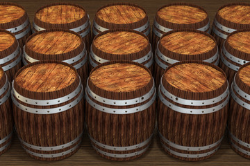 Wooden winery barrel with warm color background, 3d rendering