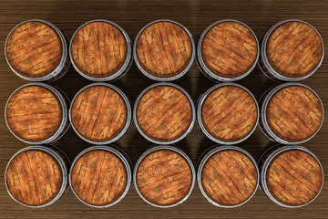 Wooden winery barrel with warm color background, 3d rendering