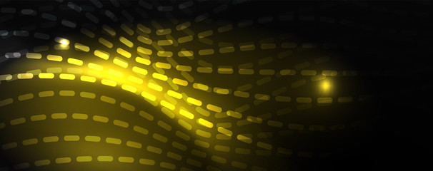 Fototapeta premium Smoky glowing waves in the dark. Dark abstract background with neon color light and wavy lines. Vector