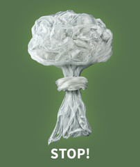 Nuclear explosion from plastic package bag. Global plastic garbage pollution environmental problem. World and water saving ecology environment day, pollution of the seas, oceans, rivers poster concept
