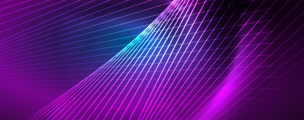Neon blue glowing lines, magic energy space light concept, abstract background wallpaper design