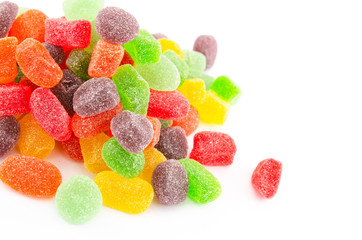Bunch of colorful jelly candy or sweets, isolation on white background. Good for health conceptual.
