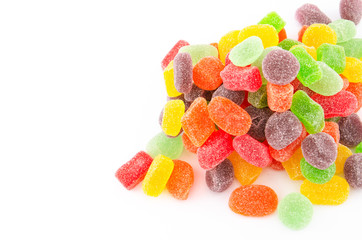 Bunch of colorful jelly candy or sweets, isolation on white background. Good for health conceptual.