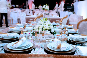 Beautiful flowers on table in wedding day