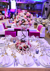 Beautiful Decorated Wedding Restaurant Table Setting Before The Party