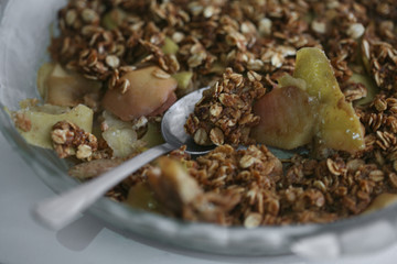 apple crisp close up with spoon