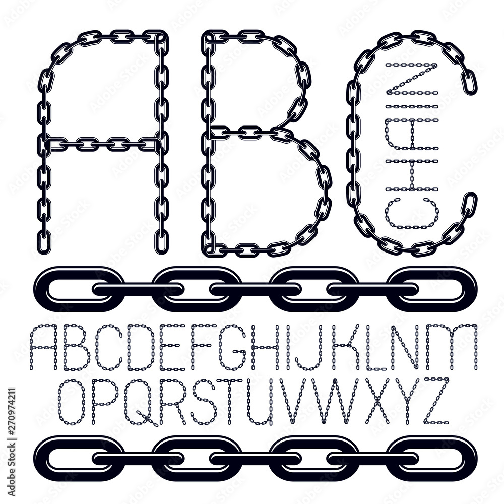Poster set of vector english alphabet letters, abc isolated. upper case decorative font created using metal