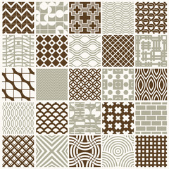 Vector graphic vintage textures created with squares, rhombuses and other geometric shapes. Seamless patterns collection best for use in textiles design.