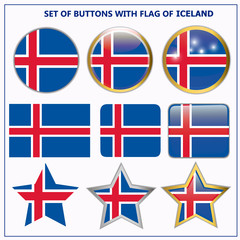 Bright button with flag of Iceland. Happy Iceland day button. Button with flag. Illustration.