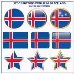 Bright button with flag of Iceland. Happy Iceland day button. Button with flag. Vector illustration.