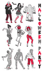 Halloween Party. Set of Monsters Characters. Vector Illustration.
