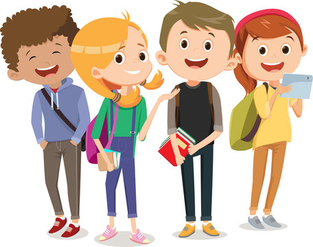 illustration of Group of happy little school kids