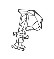 Low poly illustration of the Russian ruble sign. Vector. Outline drawing. Retro style. Background, symbol, emblem for the interior. Business metaphor.