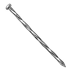 Hand drawn engraved metal carpenter nail. Vector.