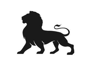 lion silhouette icon, side view. symbol of courage, bravery and power - obrazy, fototapety, plakaty