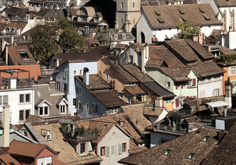 Aerial view of Zurich seen from the tower of the Great Minster