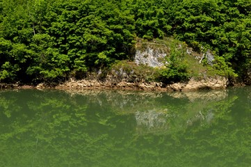 reflection of coastline in the lake
