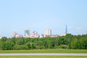 Skyline view of Saint Petersburg from the airport, Russia