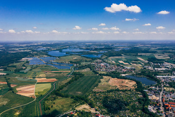 Aerial view of the lakes/ponds in the natural reservoir of Bird's in southern Poland. 