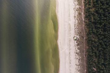 Aerial photography of the Baltic Sea beach, northern Poland/Germany. 