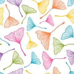pattern with colorful ginkgo biloba leaves