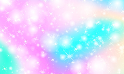 Unicorn rainbow background. Holographic sky