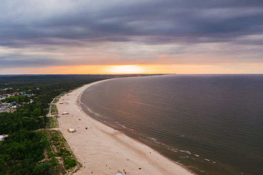 Sunset over the Baltic sea, Swinoujscie Poland. 
