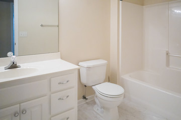 Fototapeta na wymiar Very Small White Apartment condominium House Bathroom