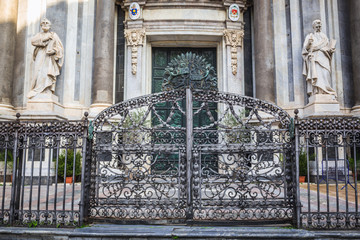 Details of Catania Cathedral in Catania on the island of Sicily, Italy