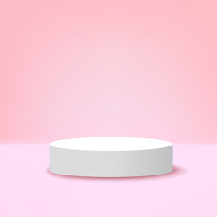 White Round Podium Pedestal Scene With Pink Background