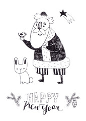 Christmas characters and characters doodles drawn in ink