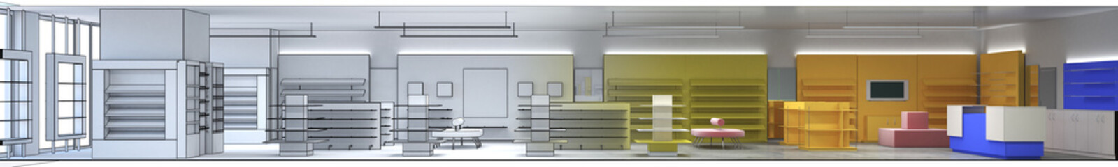 shop, store, shopping mall, interior visualization, 3D illustration