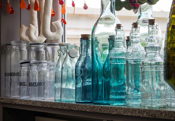 decorative bottles on the shop display