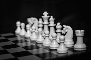 Chess team on a wooden board