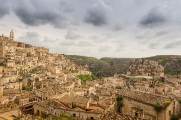 Viewpoint of the ancient town of Matera (Sassi di Matera), European Capital of Culture 2019, Basilicata region.