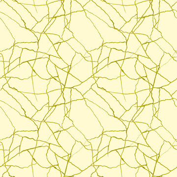 Gold cracks on beige seamless pattern - kintsugi concept, golden crinkles, broken pottery or howlite stone texture