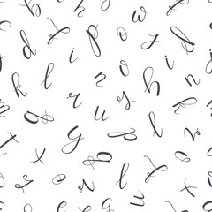 Alphabet on white background. Seamless texture. Hand drawn vector illustration.