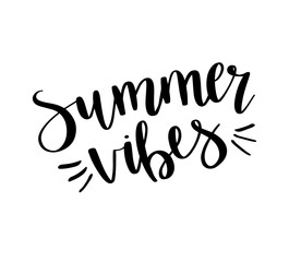 Summer vibes hand drawn lettering. Summertime phrase, quote. Poster, card, design element.