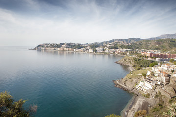 Fototapeta premium beach landscape image of building and sea