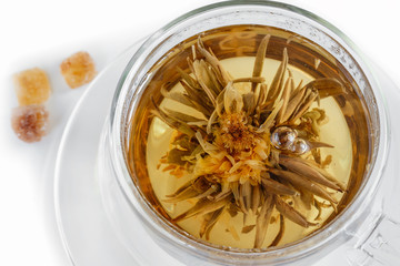 Chinese tea with a blooming flower when brewing