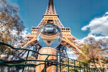 Eiffel Tower through the crystal ball. Paris, Europe